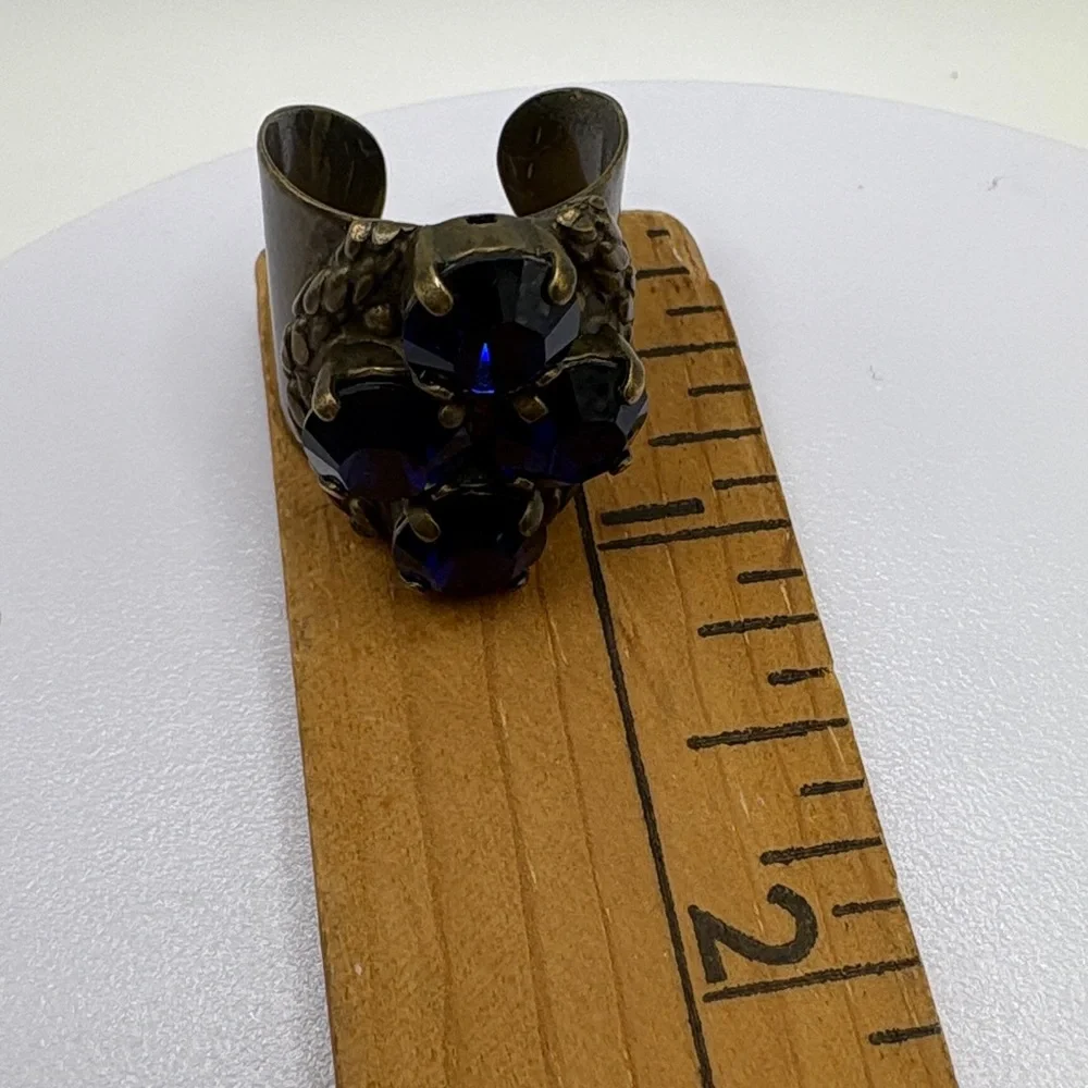 Sorrelli Antique Bronze Navy Crystal Statement Ring - Adjustable Size 7